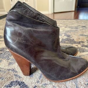 Donald J. Pliner Shiny Black Leather Wood-Heeled Booties